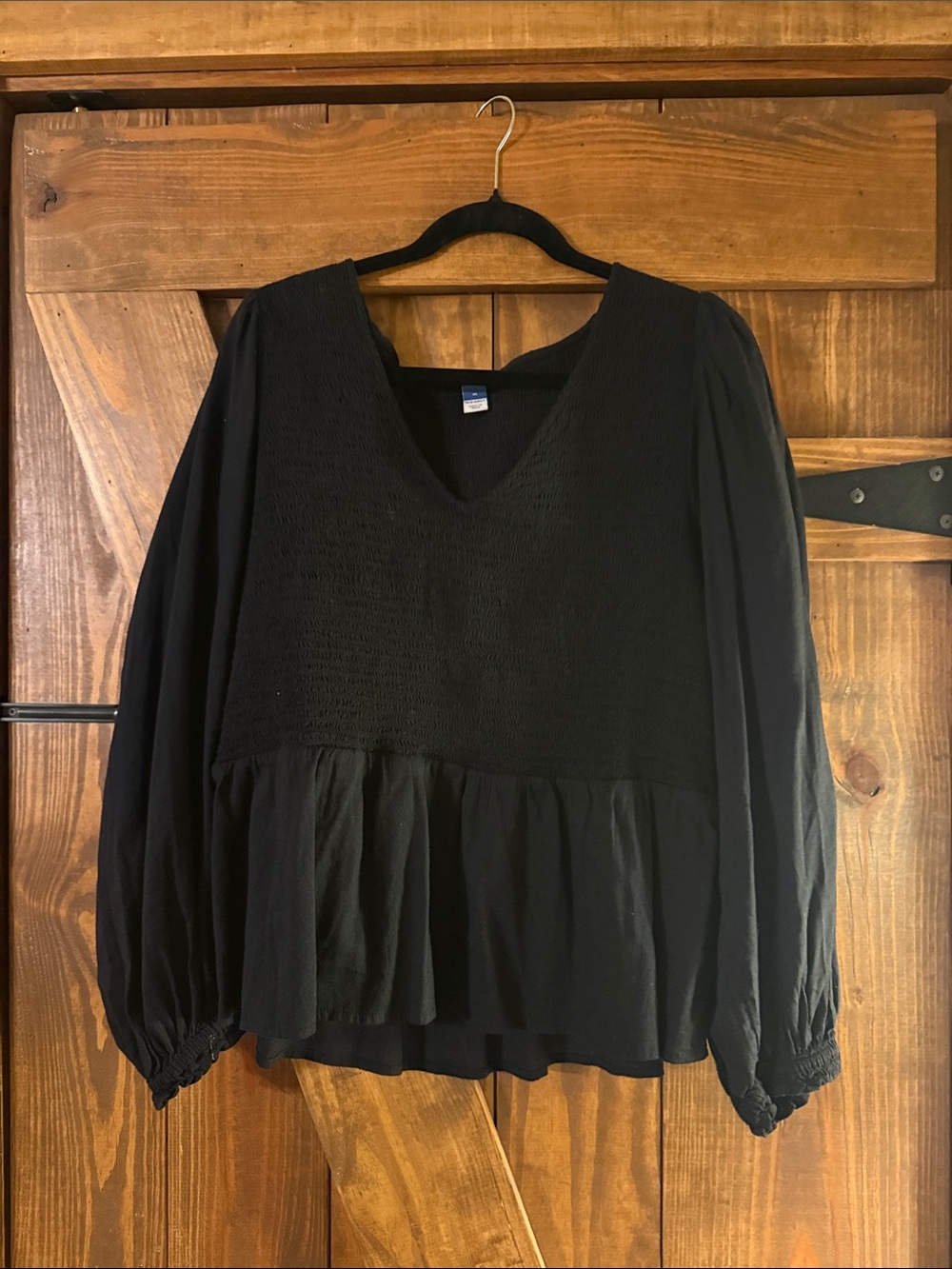 Old Navy Black V-Neck Smocked Peplum Blouse
